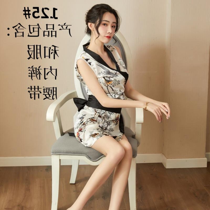 Sexy Erotic Underwear Pajamas Women's Summer Ice Silk Japanese Sexy Loose Kimono Adult Nightgown Adult Products Hot Thin