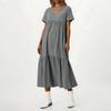 Women's Summer Fashion V-neck Solid Color Large Size Loose Long Large Swing Short-sleeved Dress