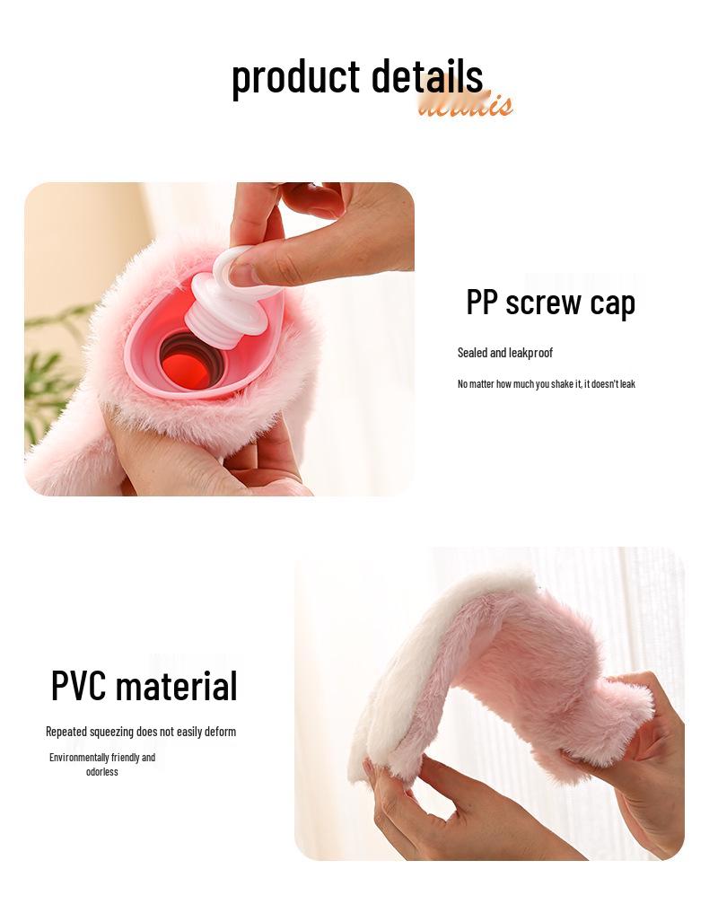 Plush-Cover PVC Cartoon Hot Water Bag: Removable & Washable Hand Warmer for Girls