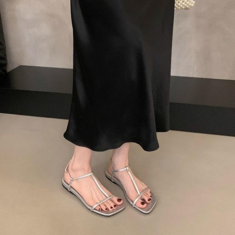 Fashion Fashion Sandals for Women 2025 New Flat Square Open Toe Sexy First-line Buckle Summer Pu Leather Roman Women's Sandals