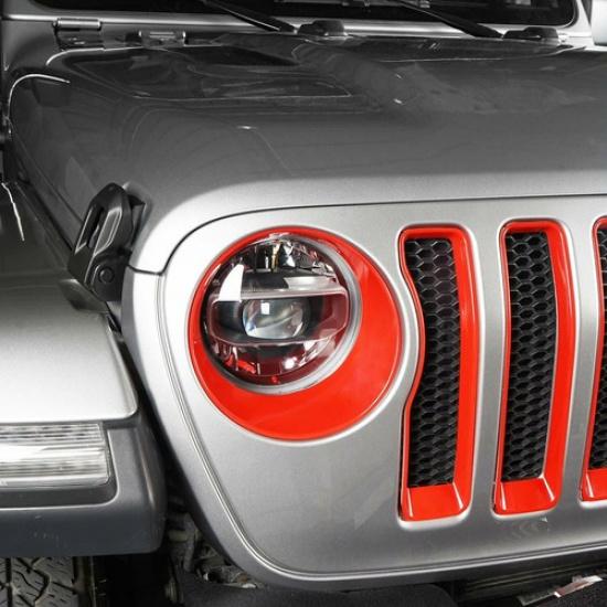 Headlight Lamp Decor Cover Trim Bezel for 18+ Jeep Wrangler JL Sport/Sport S Red