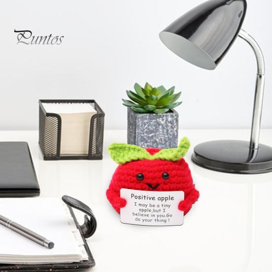 Knitted Vegetable Doll Positive Crocheted with Encouraging Card Emotional Support Handmade Knitting Fruit Animal Toy Decoration Kids Adults