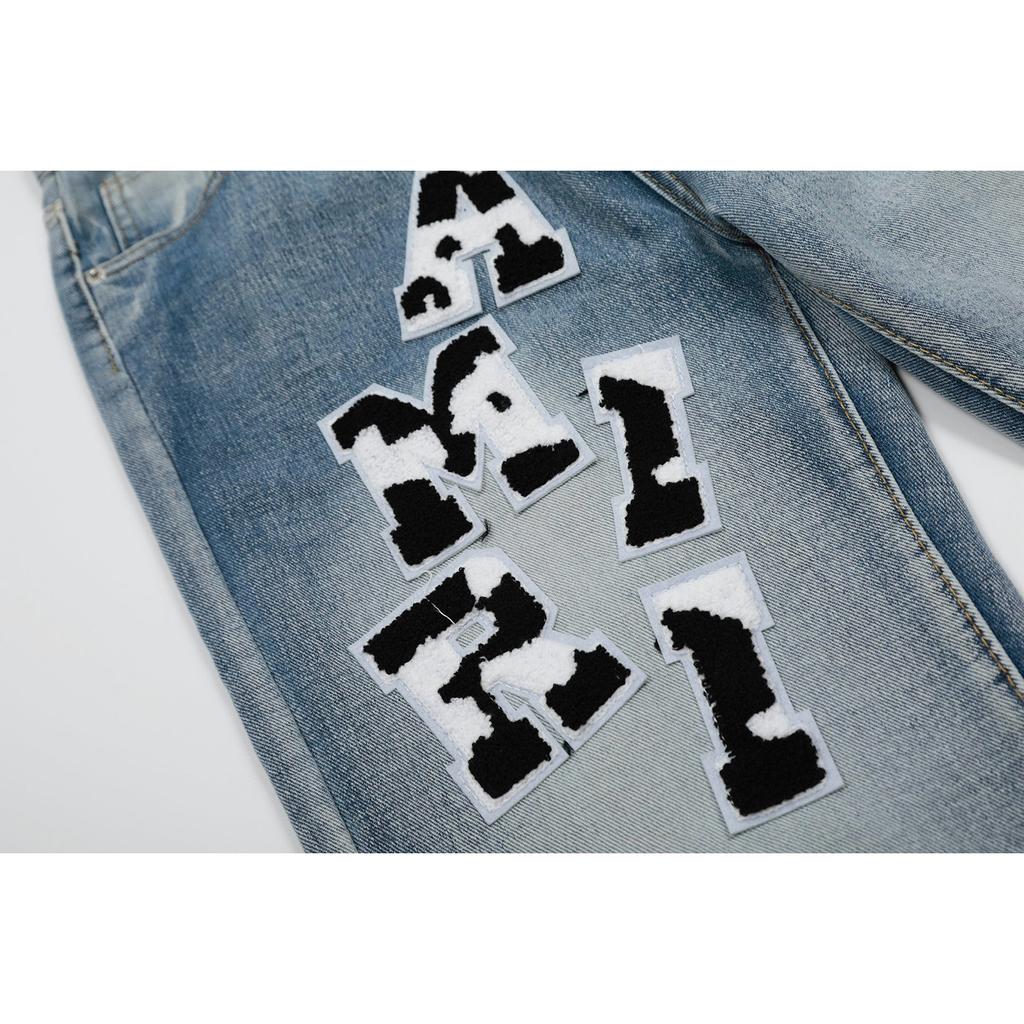 M41 Amiri Herren- und Damenjeans im amerikanischen Stil, trendig mit Stoffaufnähern, Löchern, Stickereien, lässige und modische High-Street-Hose