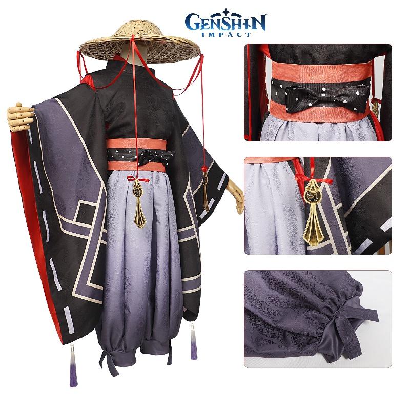 Original Genshin Impact Black Main Cosplay Costume Set Polyester Fabric Game Theme Characters)