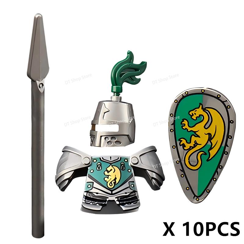 Medieval Ancient Castle Green Dragon Raven Knights Armour Assemble Scene Building Block Figures Children's Bricks DIY Toys Gifts