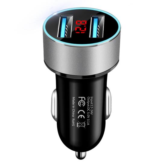 3.1A Car Charger Dual USB Port Quick Charging Aluminum Alloy LCD Display Mobile Phone Adapter for Phone