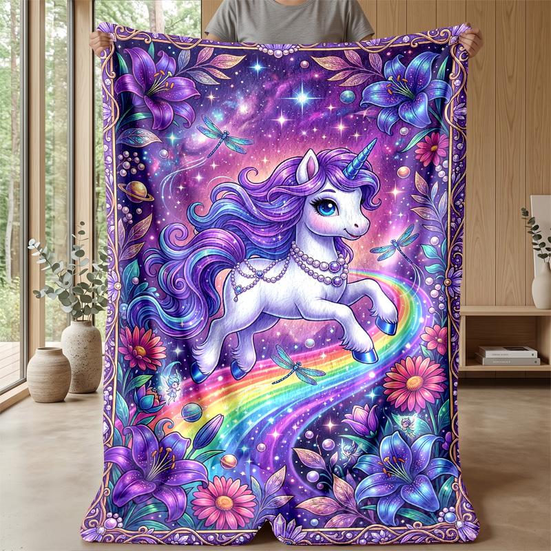Fantasy Unicorn Rainbow Theme Blanket Lightweight Warm Flannel Blanket Decorative Throw Blanket for Home Decoration