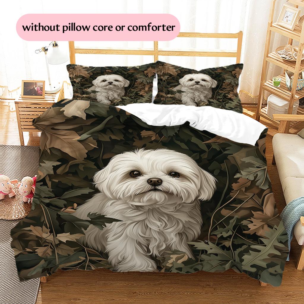 Maltese Pattern Bedding Home Decoration Birthday Gift (1 * Duvet Cover + 2 * Pillowcase, Without Core)