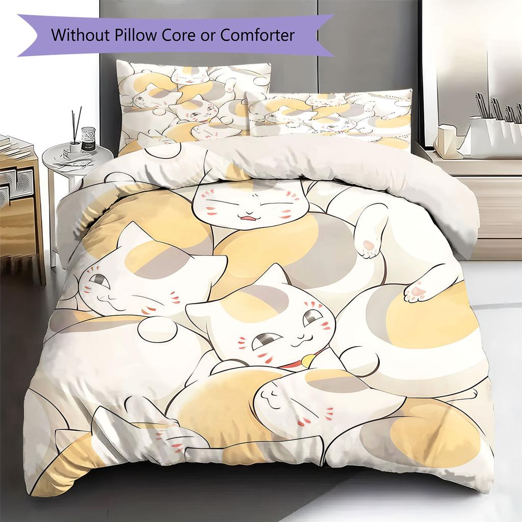 Natsume'sbook Pattern Bedding Quilt Set Quilt Cover Pillowcase Home Decoration Birthday Gift (1 * Duvet Cover + 2 * Pillowcase, Without Core)