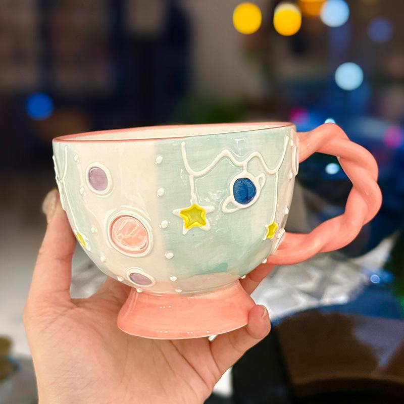 

Niche Design Ceramic Mug High Looking Underglaze Colored Water Cup Home Breakfast Milk Oatmeal Cup Souvenir 400ml