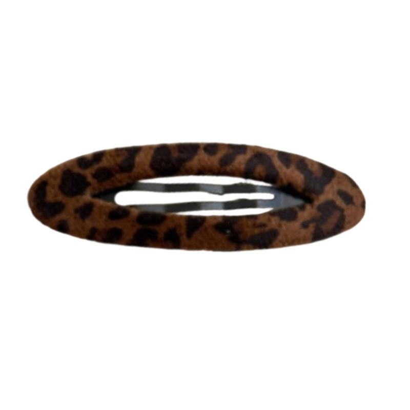 

Leopard Pattern Bang Clip Hair Accessory Cloth Metal Construction Portable Styling Tool For Daily Use