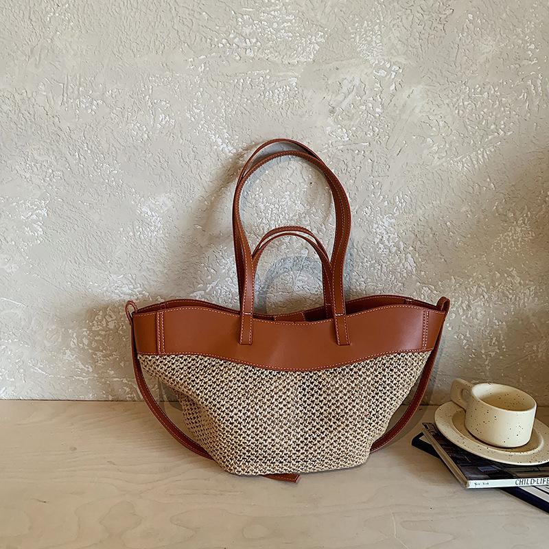Brand Hand-woven Wing-shaped Shoulder Bag Hollowed-out Breathable Raffia Tote Bag French Elegant Large-capacity Crossbody Bag
