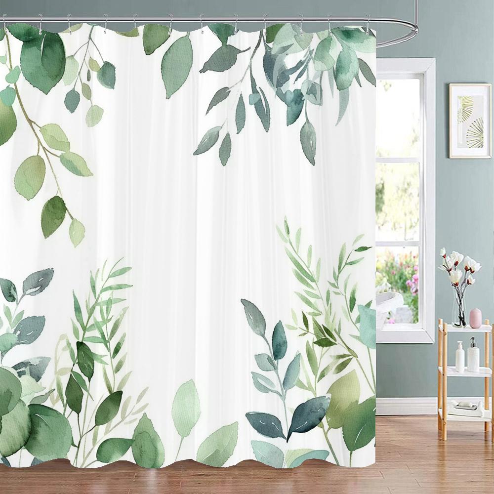 Tropical Plant Leaves Bath Curtain Waterproof Fabric Shower Curtains Colorful Leaf Pattern Bathtub Screen For Bathroom Decor