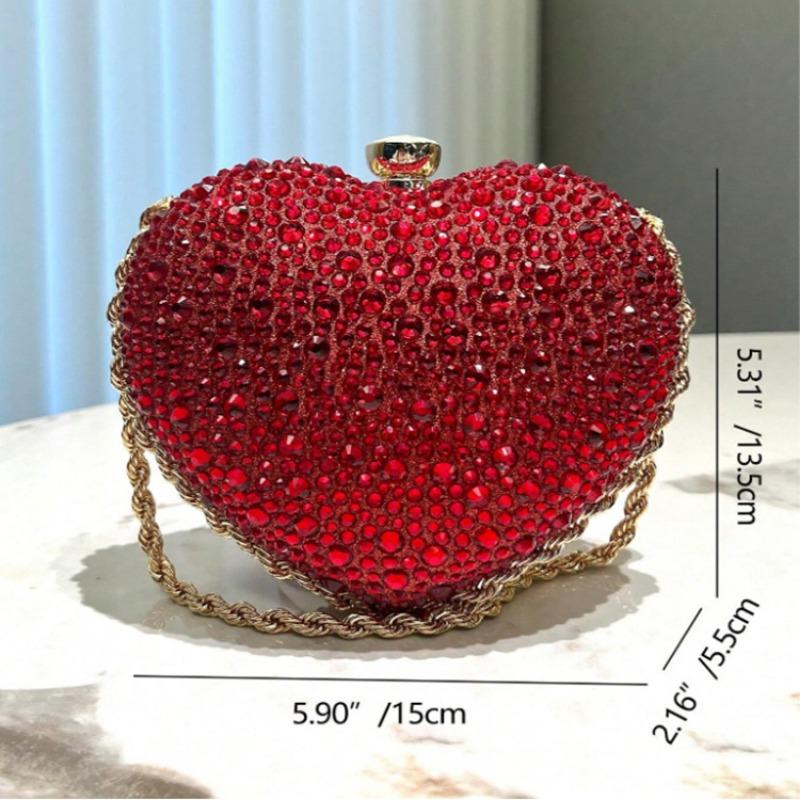 1pcs PU Leather Heart Shape Diamond Bag Women's Chain Shoulder Crossbody Bag Handy Shoulder Bag Suitable for Daily Use
