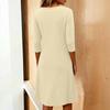 Women's Fashionable And Elegant Pleated Round Neck Three,quarter Sleeve Dress