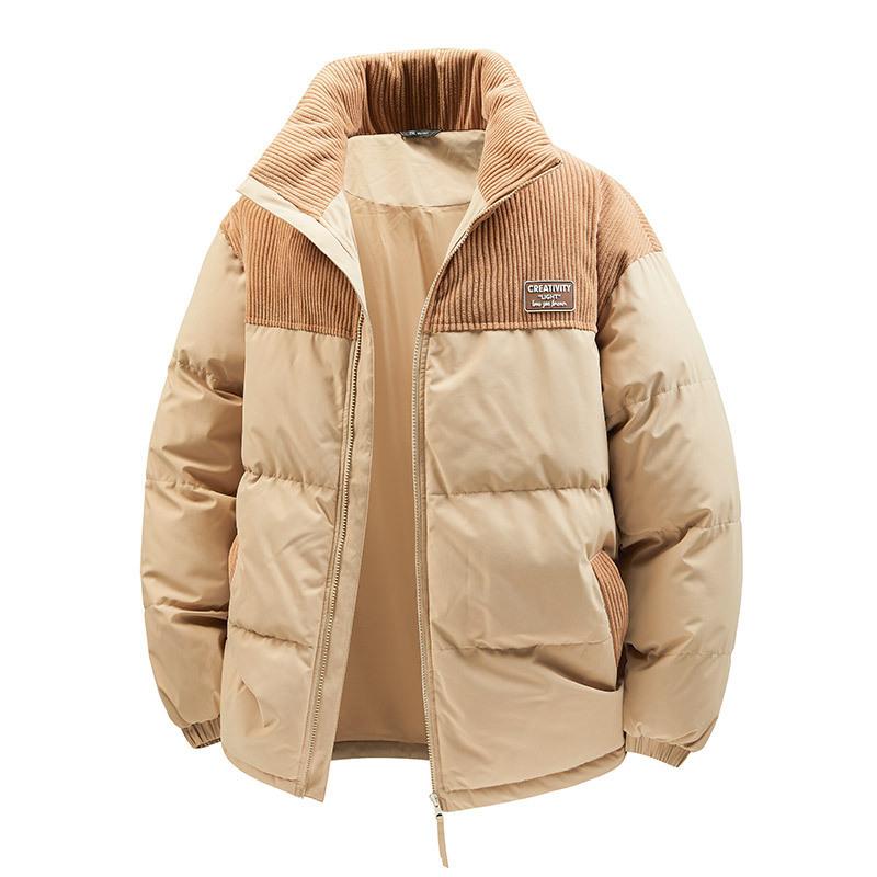 

2025 зимний тренд, пуховик с воротником-стойкой, свободный и универсальный, ветрозащитный и теплый, с принтом, хлопковый, парный пуховик 3XL темные хаки