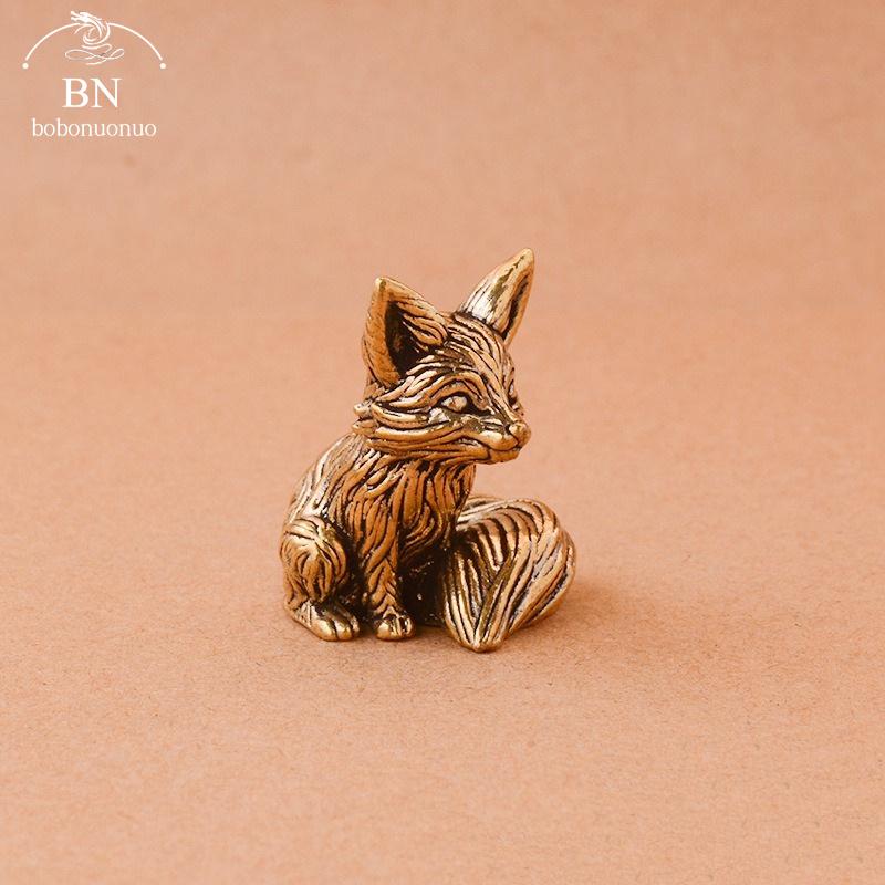 Antikbronze Liebe Niedlicher Fuchs Miniaturfiguren Schreibtischornament Dekorationen Zubehör Kupfer Tierskulptur Heimdekor Handwerk