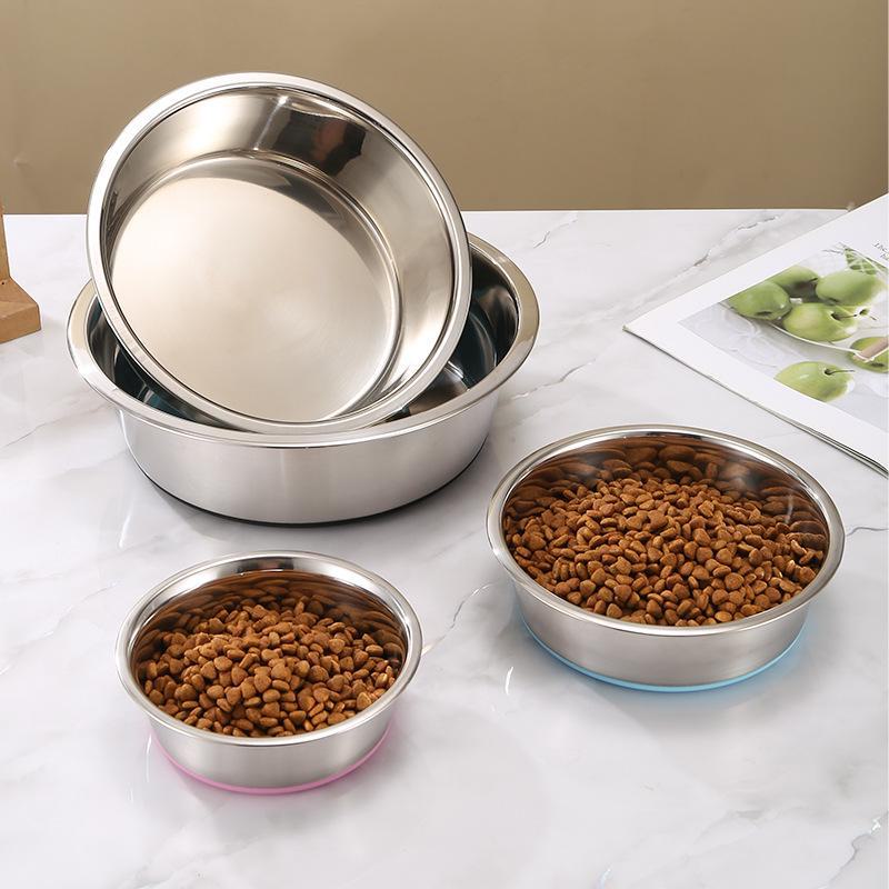 Stainless Steel Pet Bowl - Durable, Multi-Size Dog and Cat Feeder with Paw Print Design