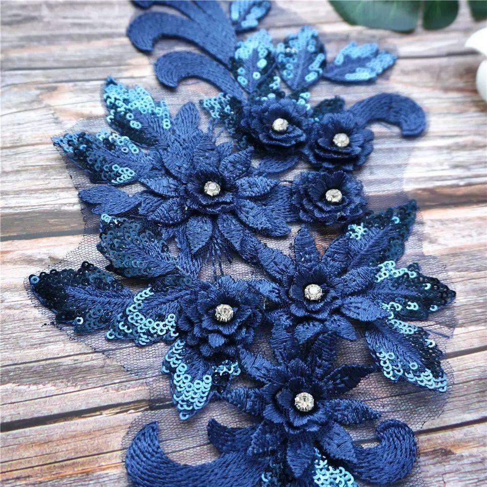 3D Flowers Wedding Gown Appliques Rhinestone Lace Appliques Appliques Embroidery Sew Patch