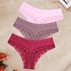 FINETOO 3Pcs/Set Women's Cotton Lace Thongs Underwear Seamless Low Waist Ribbed Breathable Panties Female Soft Comfortable Sexy Lingerie
