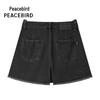 Peacebird Women's High-Waist A-Line Denim Shorts with Flip-Waist Design