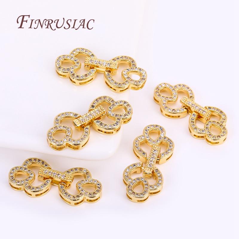 18K Real Gold Plated Connector For Jewelry DIY Necklace Clasps Fasteners Brass With Zircon Locks For Bracelets Accessories