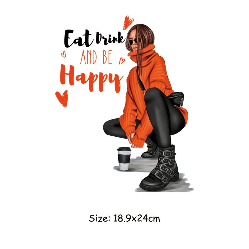 

Модная одежда, наклейки, футболка, джинсы, нашивки, моющаяся теплопередающая одежда, напиток, счастье 18.9x24cm