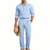 Men's Casual Linen Long Sleeve Shirt and Pants Set Two Piece Outfit for Summer Everyday Wear