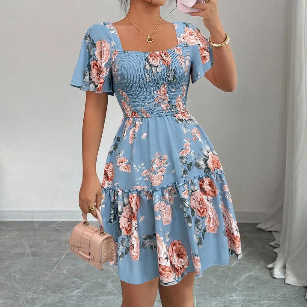 Women's Dress Casual Flowy Dresses R-neck Vocation Boho Beach Sundress