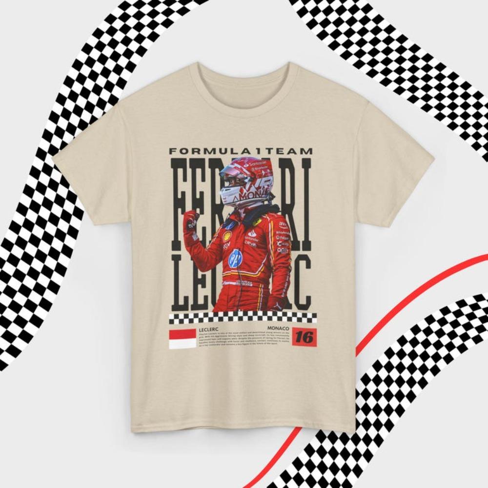 Charles Leclerc Ferrari F1 #16 Monaco Driver Vintage Graphic T-Shirt, Unisex Oversized Streetwear, Formula 1 Fan Gift