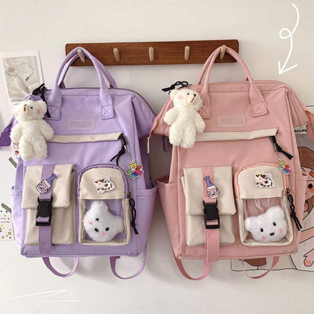 Cute Backpack with  Accessories Lightweight Large Capacity Student Book Bag School Bag Daypack for Outdoor Travel