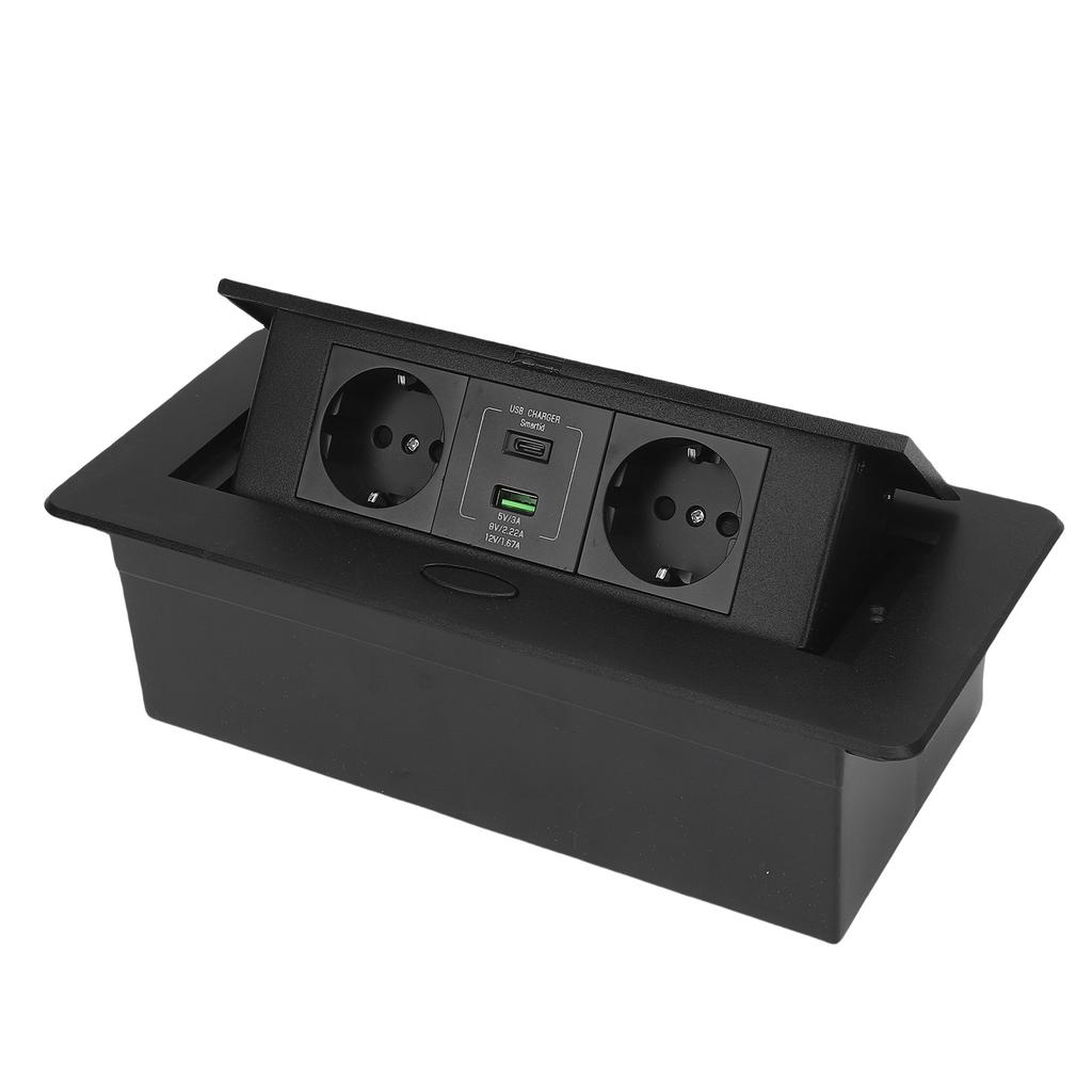 Desktop Socket Box 2 Prong Outlets USB Type C 20W Fast Charging Recessed Power Strip for Home