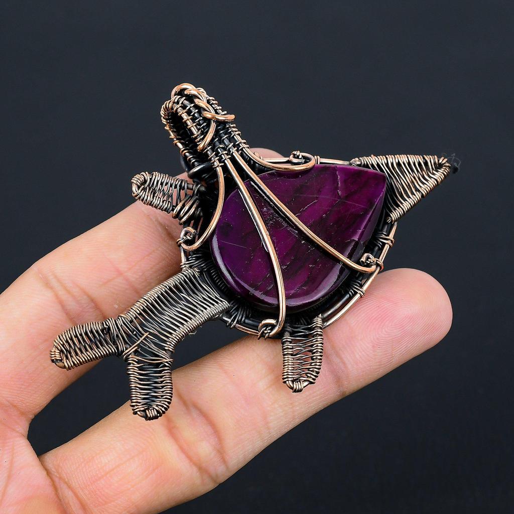 Amazing Pink Flash Labradorite Gemstone Handmade Pure Copper Wire Wrapped Fish Pendant Jewelry