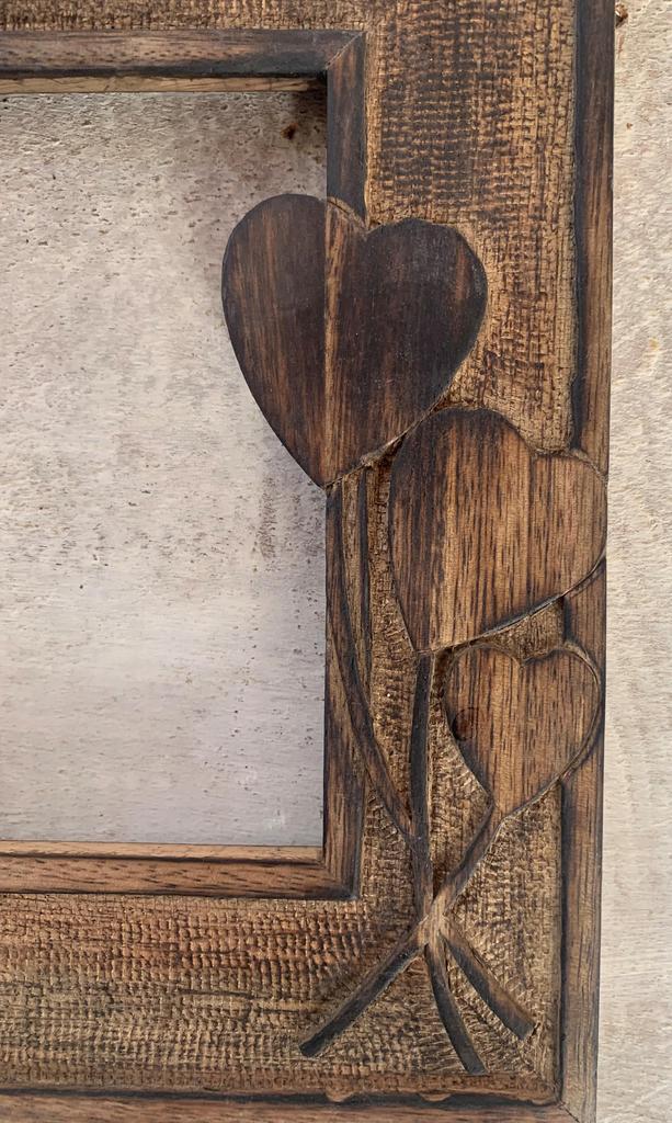 Rustic Wooden Double Photo Frame Carved Hearts | Romantic Wall Decor