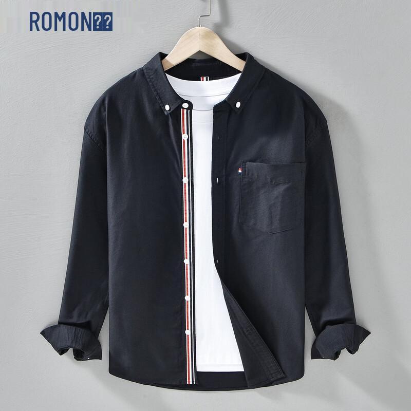 

ROMON Men s British Style Oxford Casual Long Sleeve Shirt M