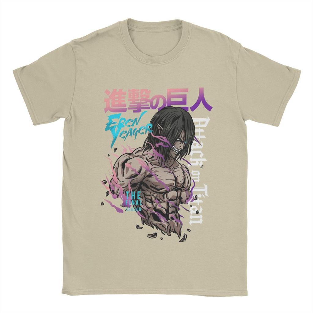 Eren Jeager Yeager AOT Anime T-shirts Herrar Humoristiska Ren Bomull T-shirts Rund Hals Kortärmad T-shirt Tryckta Kläder