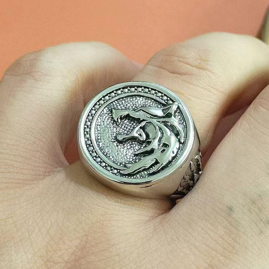 Retro Nordic Viking Wolf Head Thai Atmospheric Ring Fashion Versatile and Powerful Creative Ring