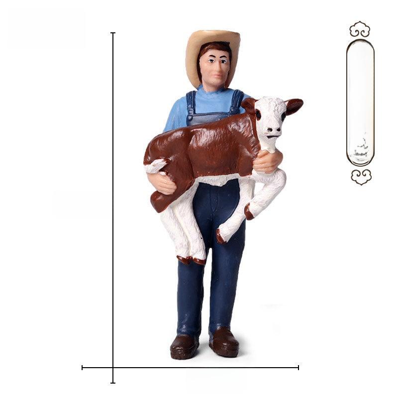 Farm Pasture Simulation Plastic Doll Model Ornament Farmer Worker Animal Woman