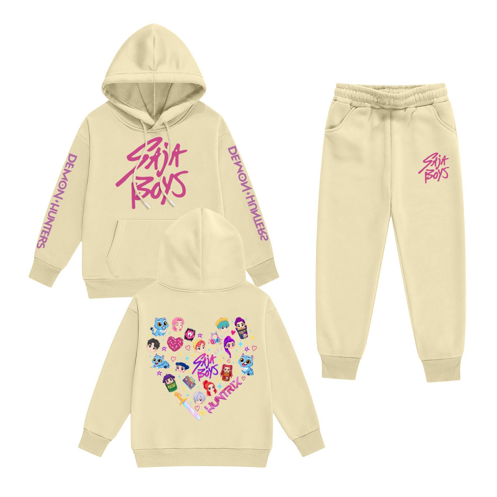 

Kids Long Sleeve Loose Pullover Letter Print Drawstring Hooded Sweatshirt Set 100 бежевый