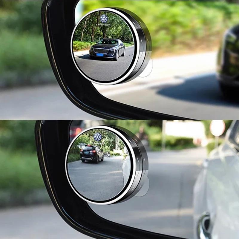 2Pcs Car Rearview 360 Degree Adjustable Wide Angle Small Circular Mirror For Volkswagen Tiguan R-Line Polo Jetta T5 GTI Beetle R