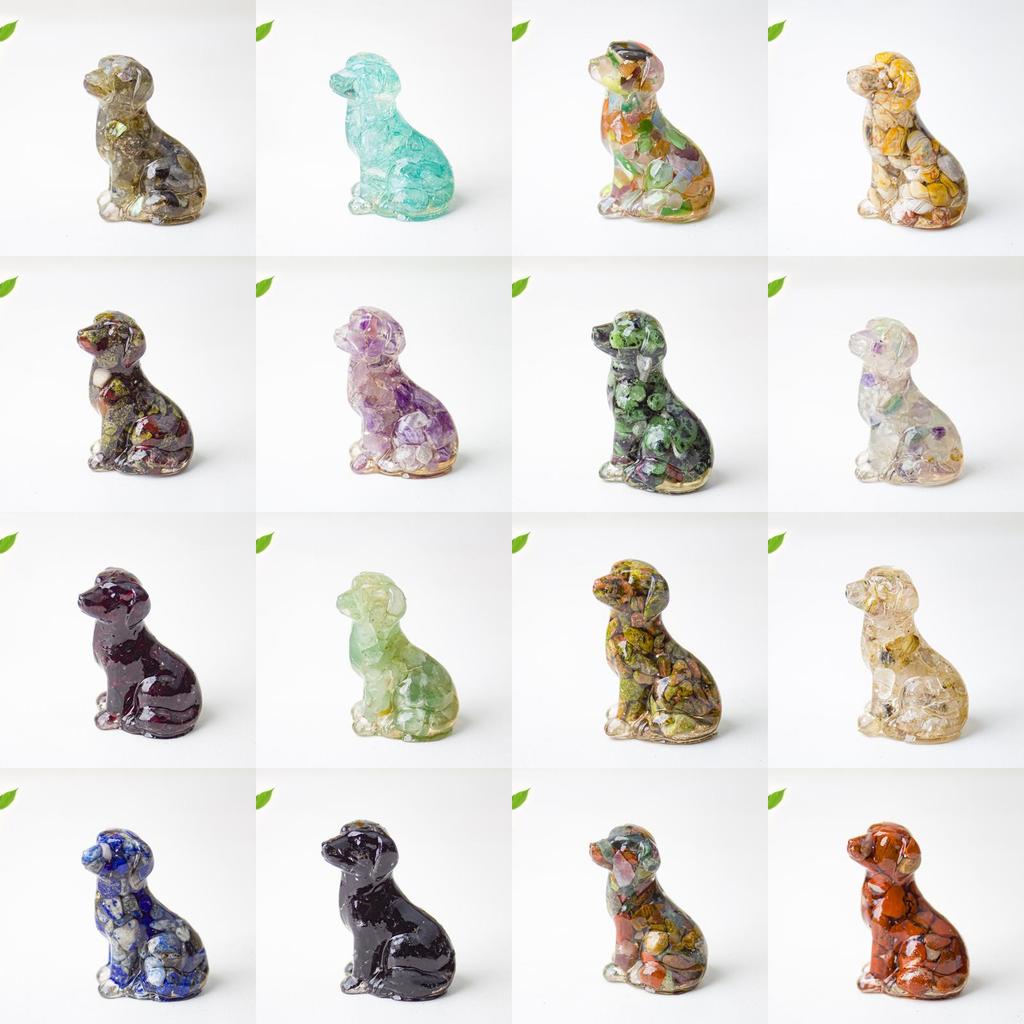 Resin Dog Figurine With Natural Crystal For Office Desk Decor And Home Gift