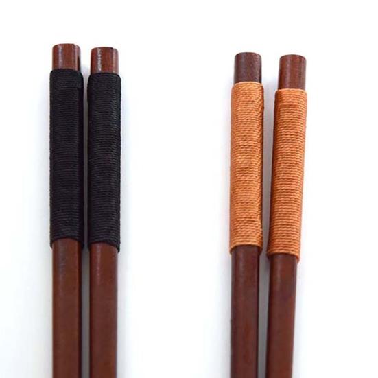 1 Pair Handmade String Natural Solid Wood Chopsticks Wrapped Handle Tableware