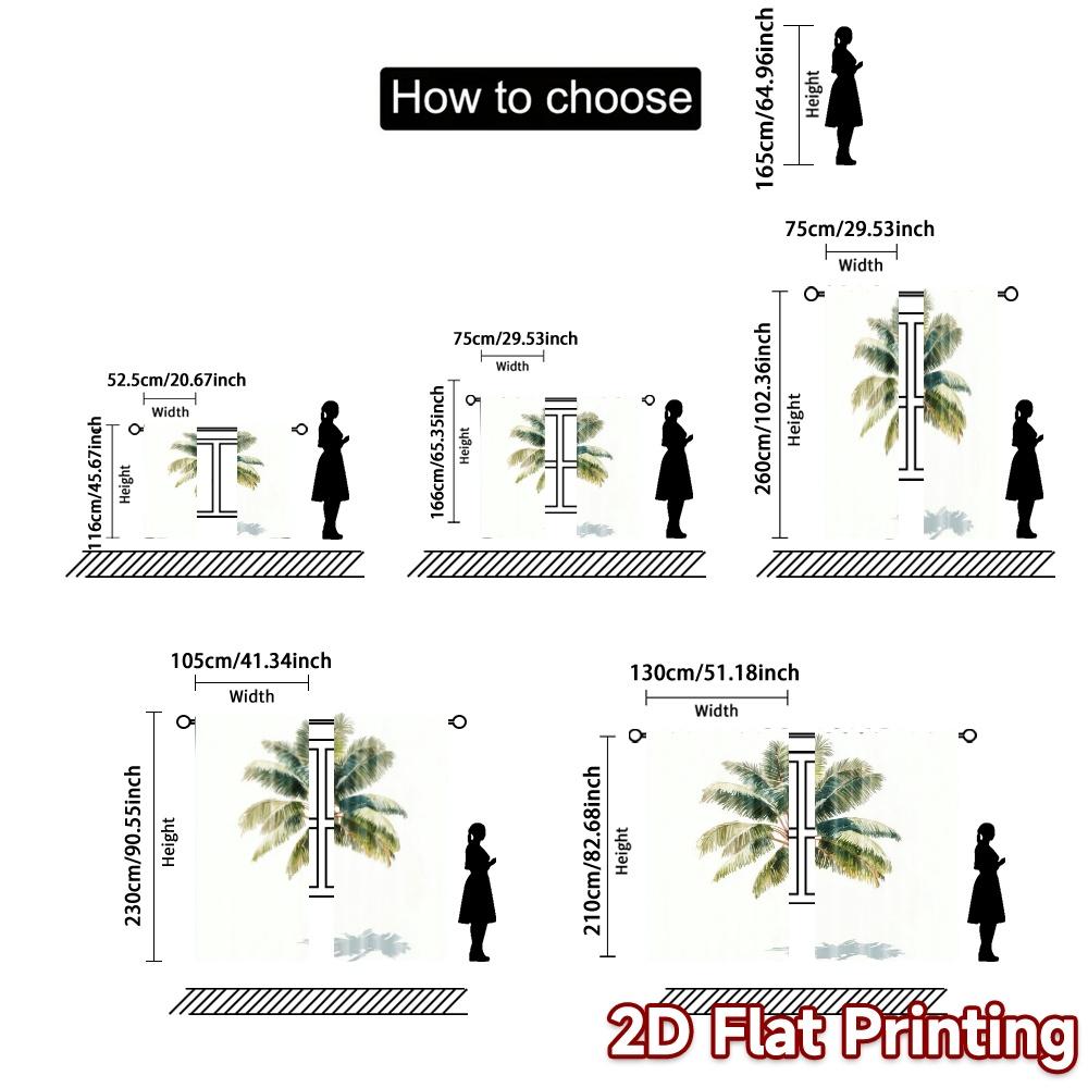 2pcs, 2D FLAT PRINTING Curtains (Without Rod) Palm Elegance Pattern Modern Curtains Prints Light Filtering Curtains All Seasons