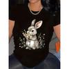 Plus Size - Plus Size - Cute Rabbit Print Plus-Size T-Shirt, Comfortable Round-Neck Top, Made from Soft Fabric, Suitable for All Seasons