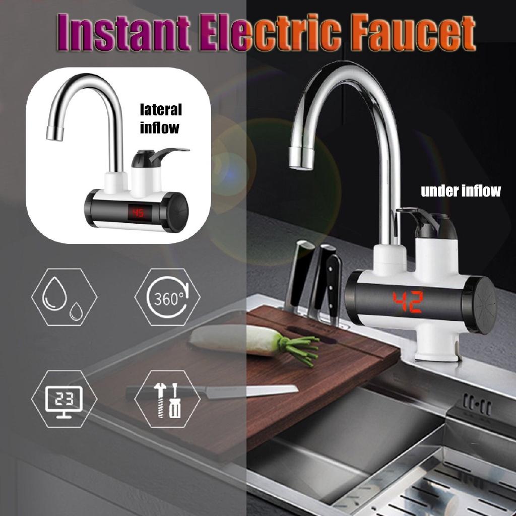 220V IPX4 Instant Electric Faucet Tap Hot Water Heater LED Display Bathroom Kitchen Under Inflow/Lateral Inflow 3000W