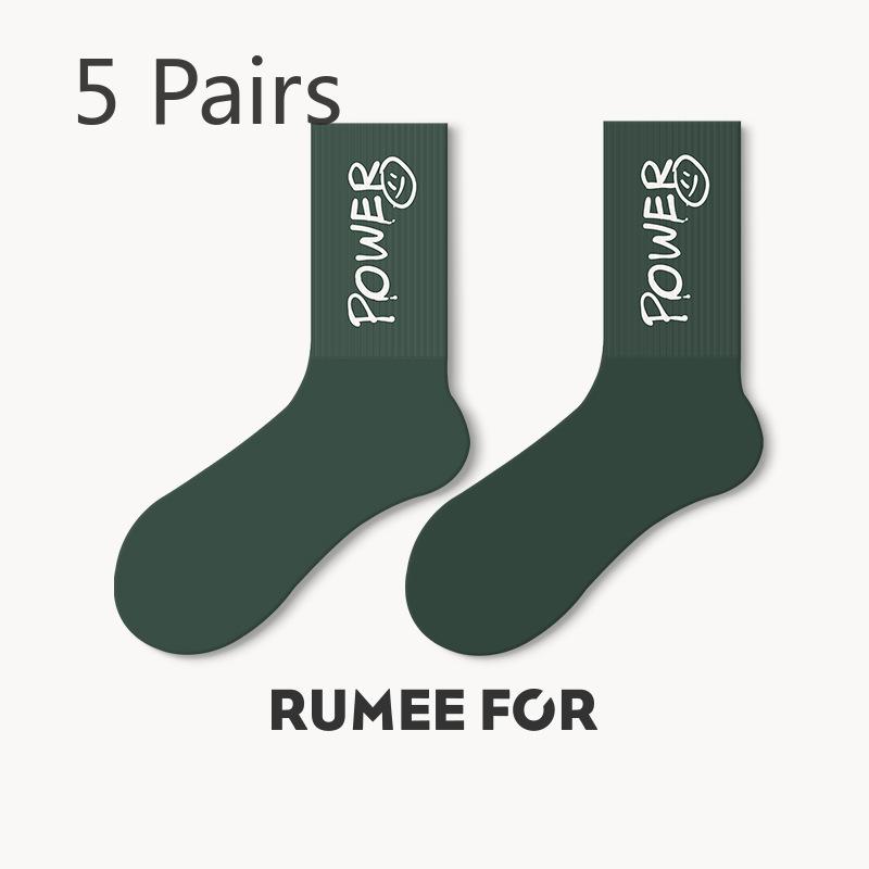 5 Pairs of Women's Spring Trend Letter Sports Mid Calf Socks