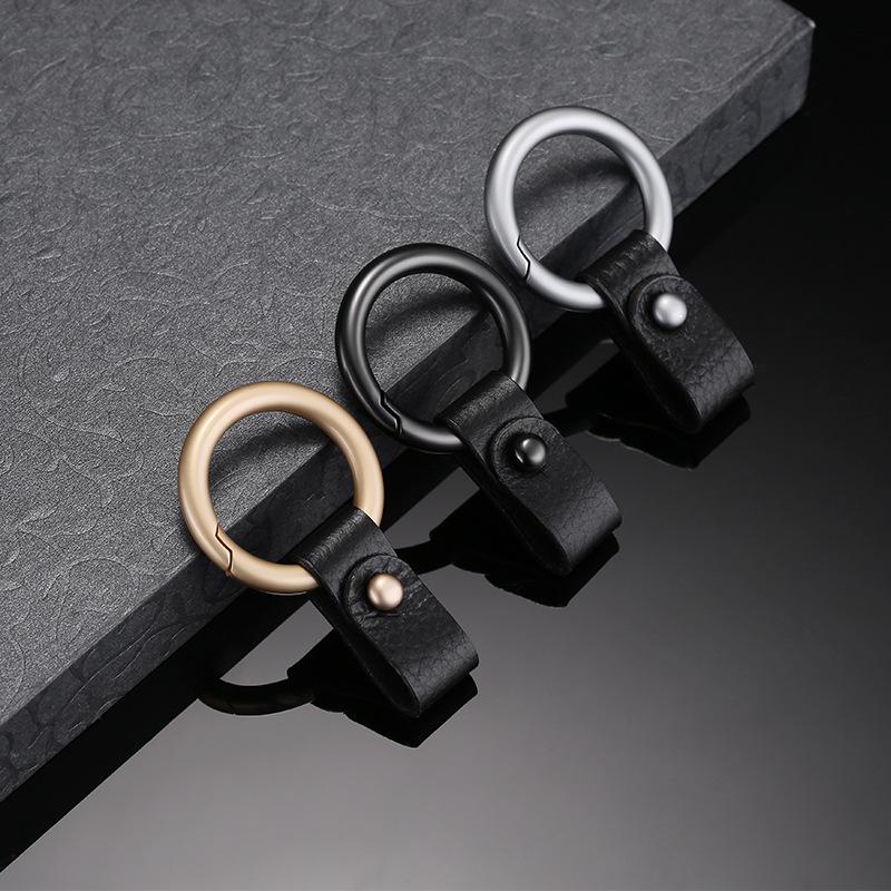Men's Metal & Leather Car Keychain with Round Buckle