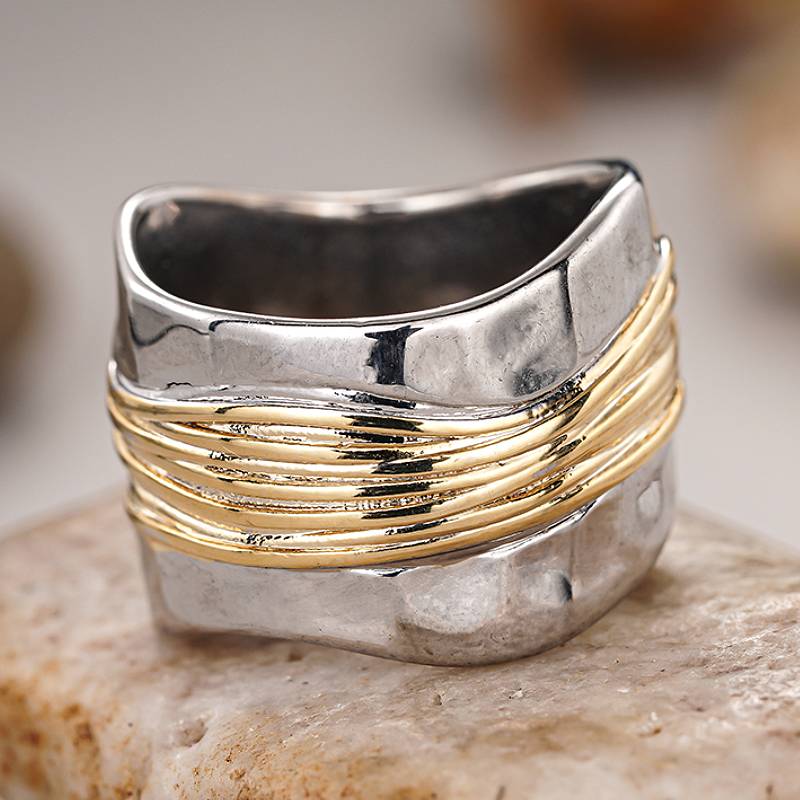 

Huitan Delicate Women Two Tone Ring Gold Color Line Design Lady Fashion Accessories for Party Wedding Luxury Metal Daily Zircon 6