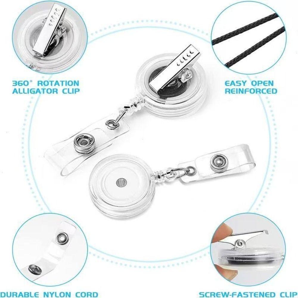 Clear Transparent Retractable Badge Reel Plastic Material Name Tag Clip Badge Holder  Student Use