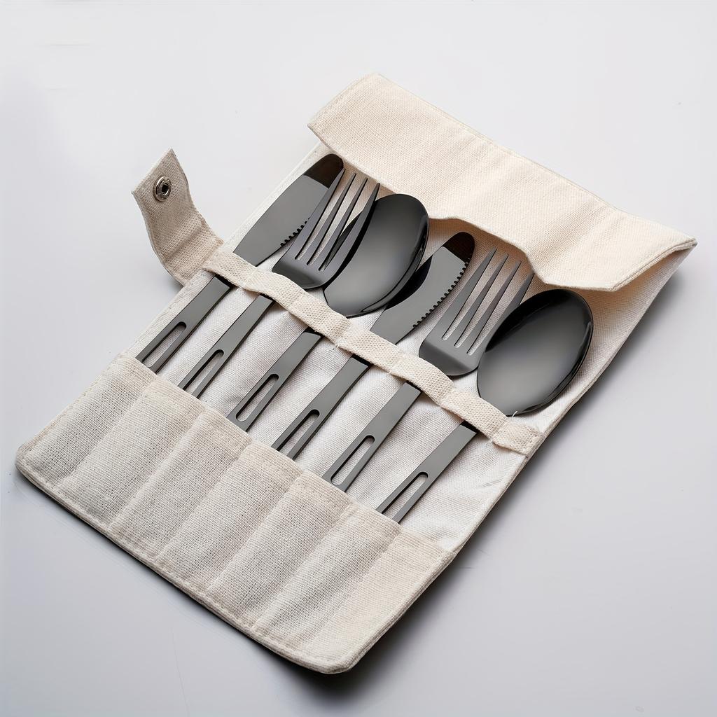 Set 6 buc Veselă de Exterior din Oțel Inoxidabil - Tacâmuri Durabile, Portabile și Ușor de Curățat pentru Camping, Picnic și Adunări de Sărbători